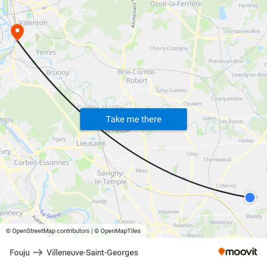 Fouju to Villeneuve-Saint-Georges map