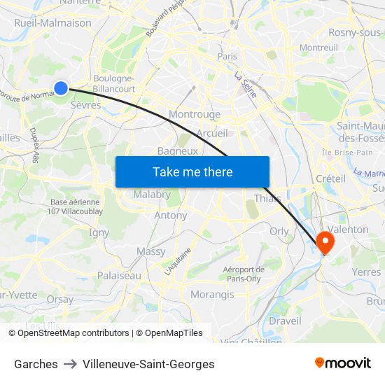 Garches to Villeneuve-Saint-Georges map