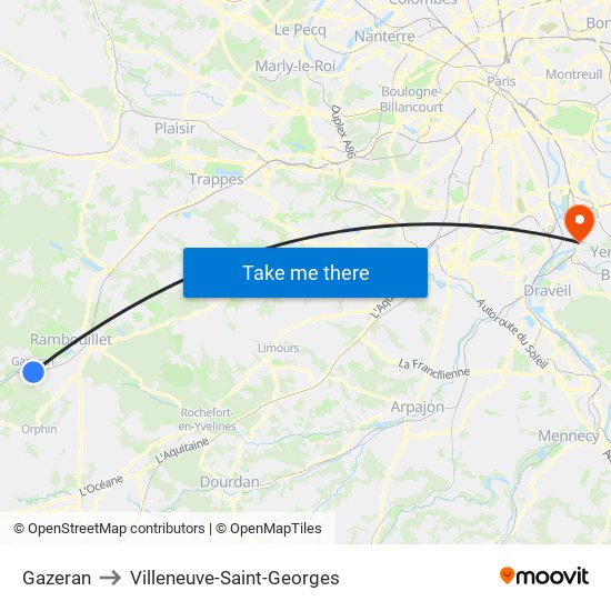 Gazeran to Villeneuve-Saint-Georges map