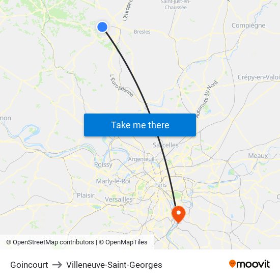 Goincourt to Villeneuve-Saint-Georges map