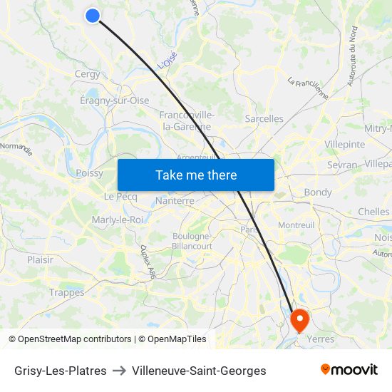 Grisy-Les-Platres to Villeneuve-Saint-Georges map