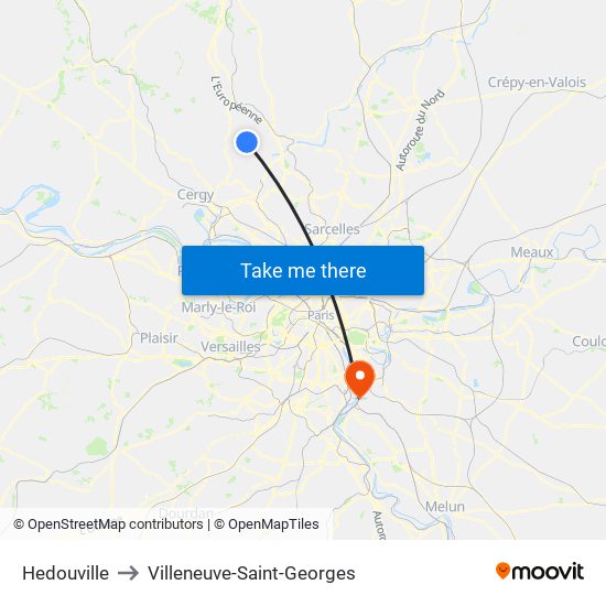 Hedouville to Villeneuve-Saint-Georges map