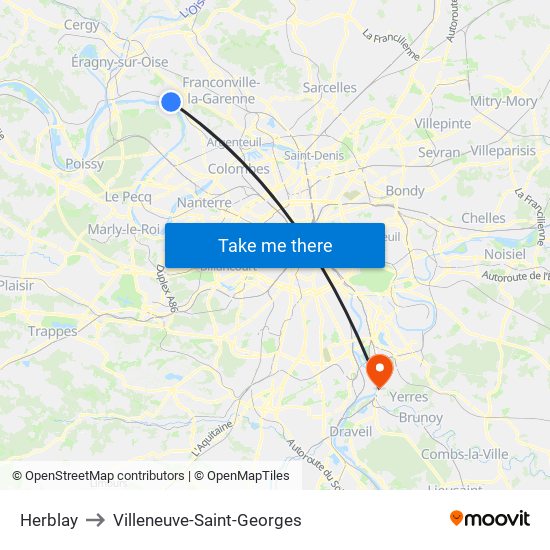 Herblay to Villeneuve-Saint-Georges map
