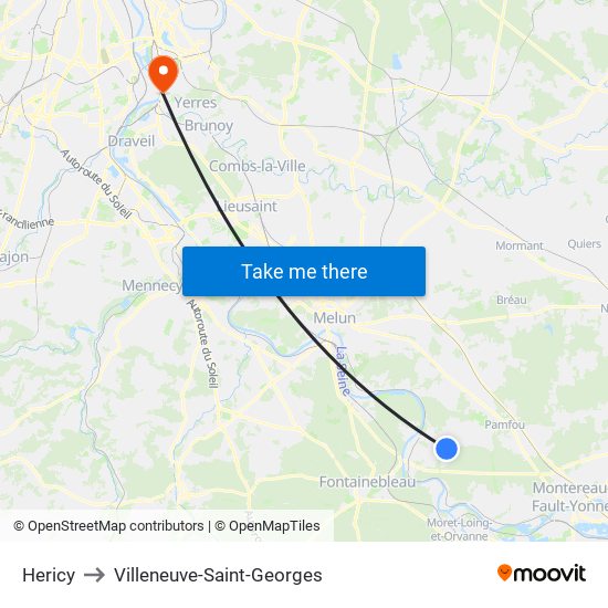 Hericy to Villeneuve-Saint-Georges map