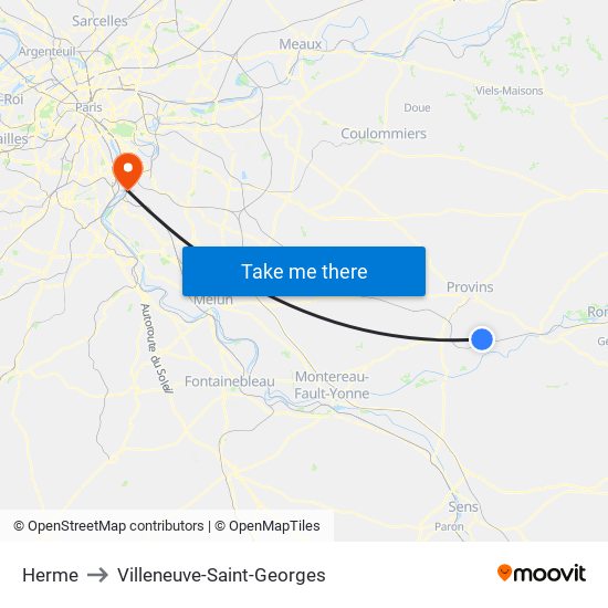 Herme to Villeneuve-Saint-Georges map