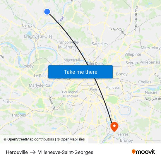 Herouville to Villeneuve-Saint-Georges map