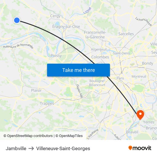 Jambville to Villeneuve-Saint-Georges map