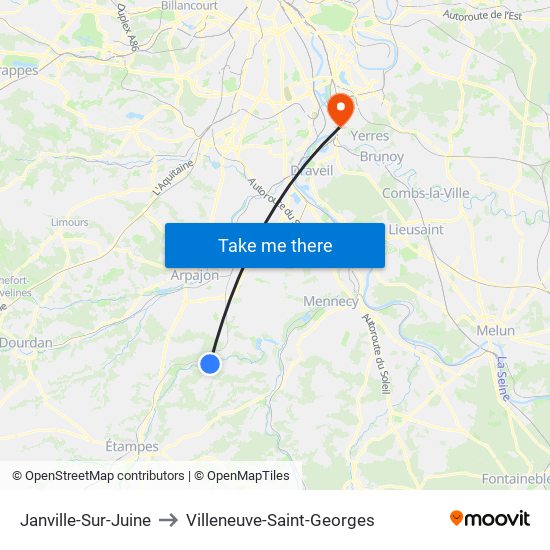 Janville-Sur-Juine to Villeneuve-Saint-Georges map