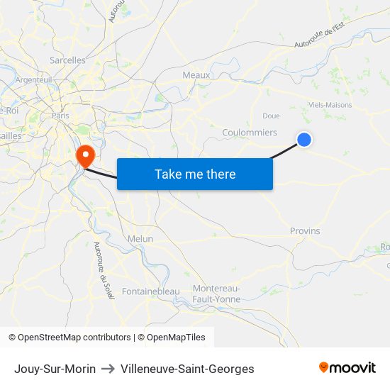 Jouy-Sur-Morin to Villeneuve-Saint-Georges map