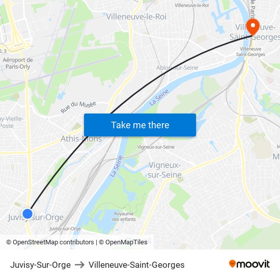 Juvisy-Sur-Orge to Villeneuve-Saint-Georges map