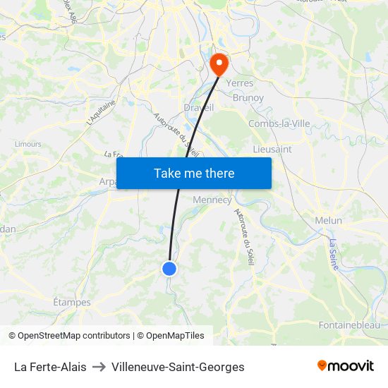 La Ferte-Alais to Villeneuve-Saint-Georges map