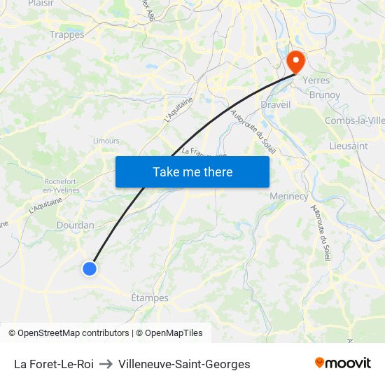 La Foret-Le-Roi to Villeneuve-Saint-Georges map