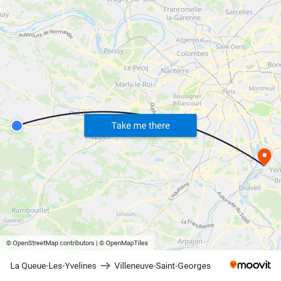 La Queue-Les-Yvelines to Villeneuve-Saint-Georges map