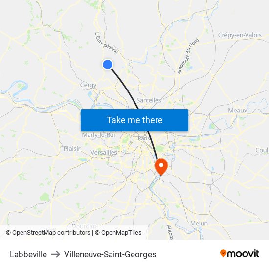 Labbeville to Villeneuve-Saint-Georges map