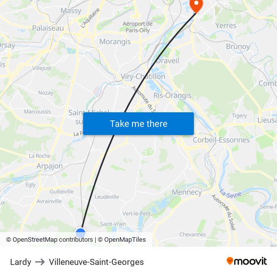 Lardy to Villeneuve-Saint-Georges map