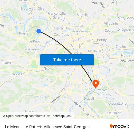 Le Mesnil-Le-Roi to Villeneuve-Saint-Georges map