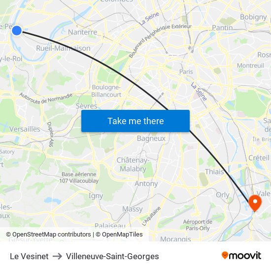 Le Vesinet to Villeneuve-Saint-Georges map