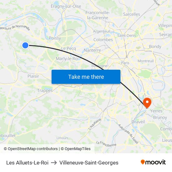 Les Alluets-Le-Roi to Villeneuve-Saint-Georges map