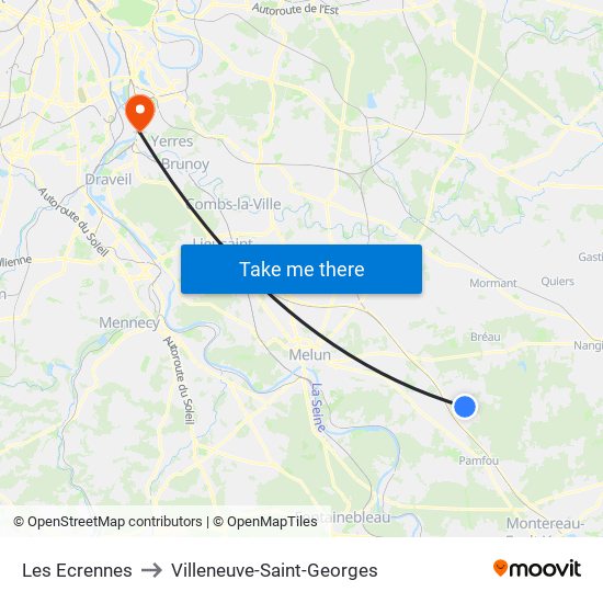 Les Ecrennes to Villeneuve-Saint-Georges map