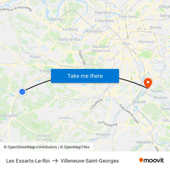 Les Essarts-Le-Roi to Villeneuve-Saint-Georges map