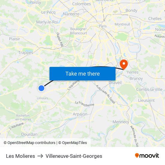 Les Molieres to Villeneuve-Saint-Georges map