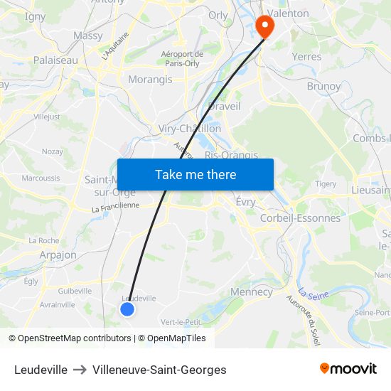 Leudeville to Villeneuve-Saint-Georges map