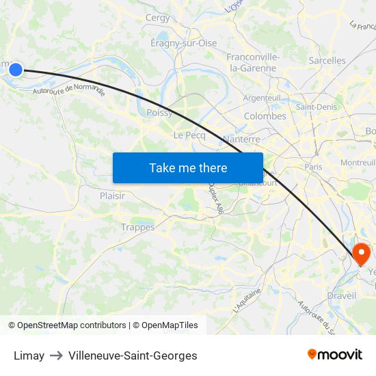 Limay to Villeneuve-Saint-Georges map