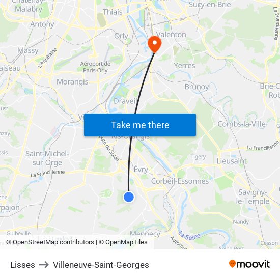 Lisses to Villeneuve-Saint-Georges map