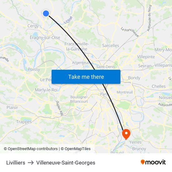 Livilliers to Villeneuve-Saint-Georges map