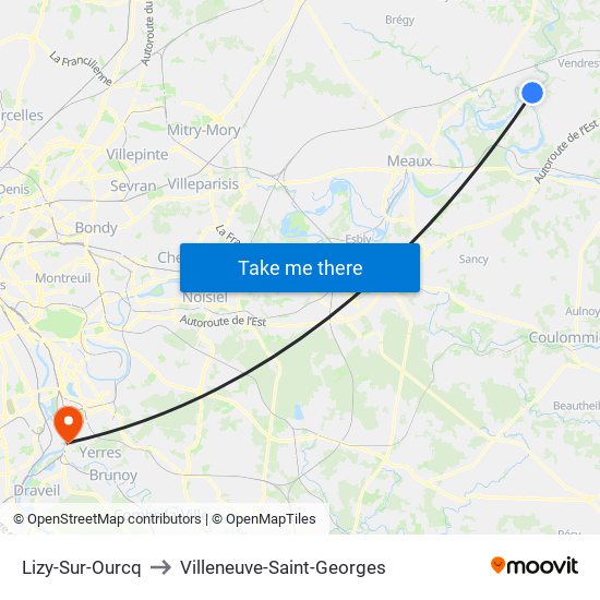 Lizy-Sur-Ourcq to Villeneuve-Saint-Georges map