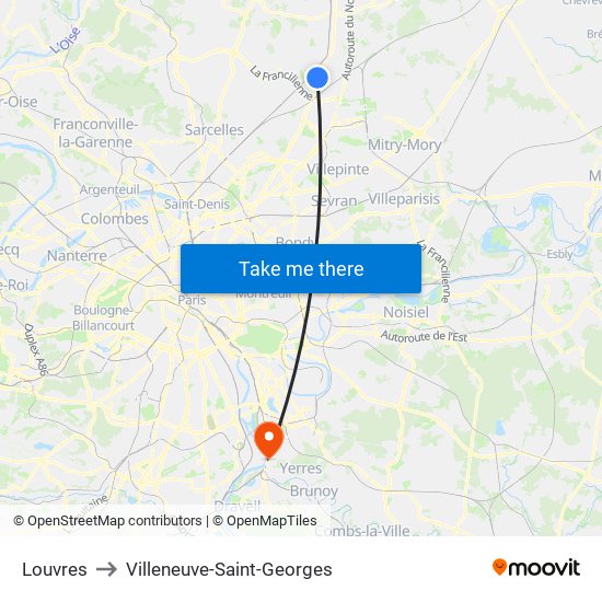 Louvres to Villeneuve-Saint-Georges map