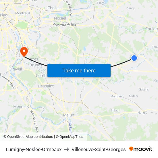 Lumigny-Nesles-Ormeaux to Villeneuve-Saint-Georges map