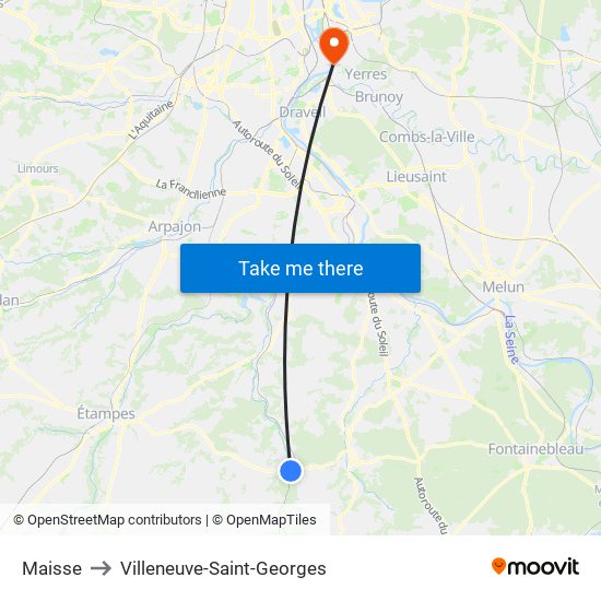 Maisse to Villeneuve-Saint-Georges map