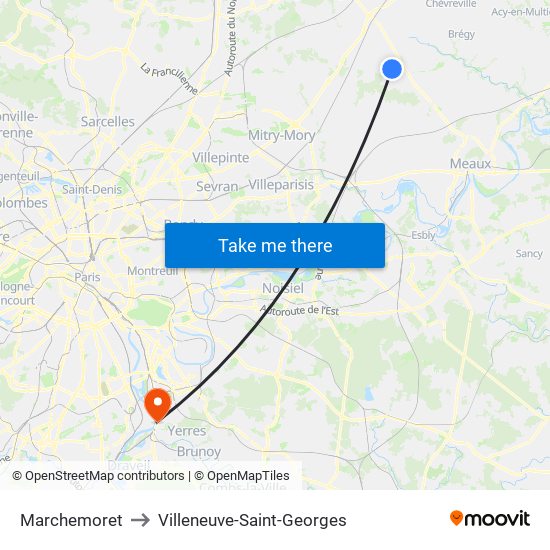 Marchemoret to Villeneuve-Saint-Georges map