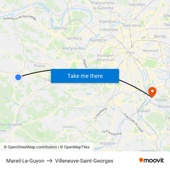 Mareil-Le-Guyon to Villeneuve-Saint-Georges map