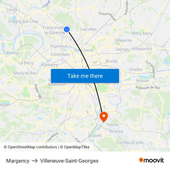 Margency to Villeneuve-Saint-Georges map