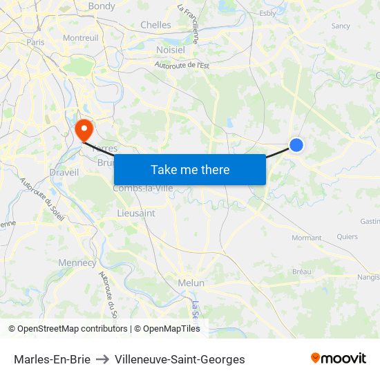 Marles-En-Brie to Villeneuve-Saint-Georges map