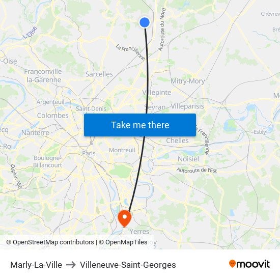 Marly-La-Ville to Villeneuve-Saint-Georges map