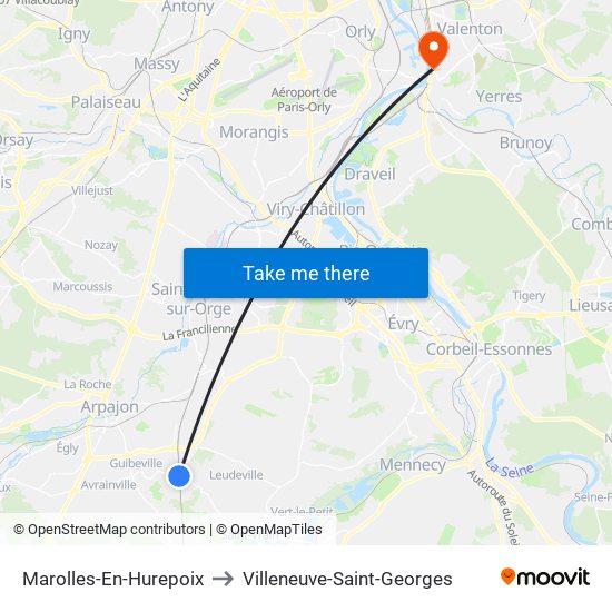 Marolles-En-Hurepoix to Villeneuve-Saint-Georges map