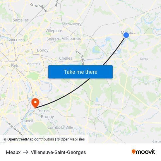 Meaux to Villeneuve-Saint-Georges map