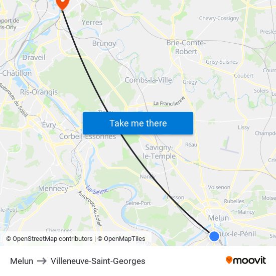 Melun to Villeneuve-Saint-Georges map