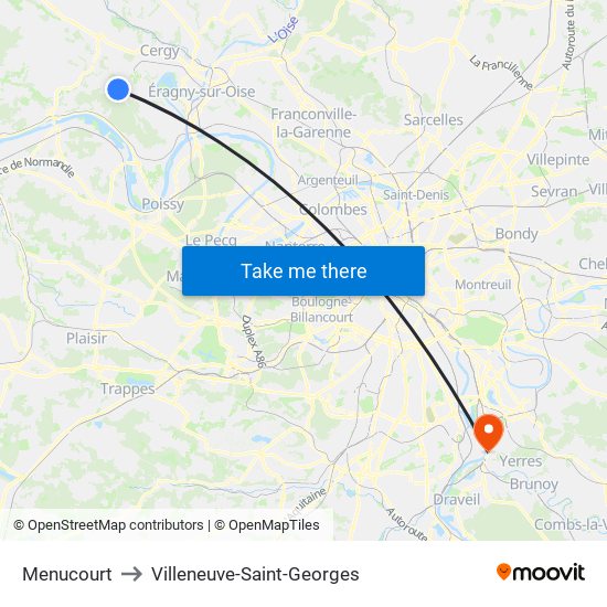 Menucourt to Villeneuve-Saint-Georges map