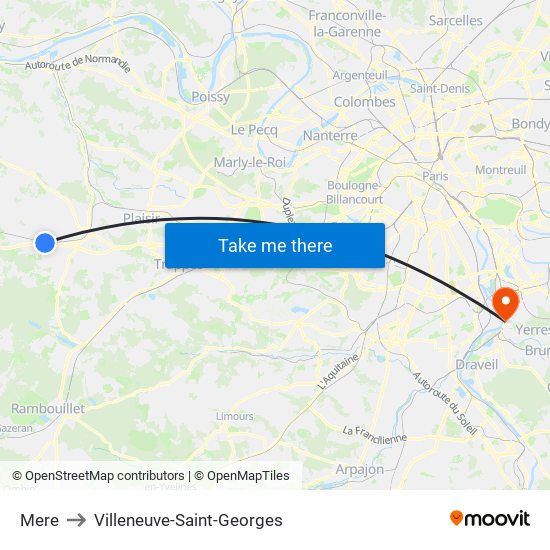 Mere to Villeneuve-Saint-Georges map