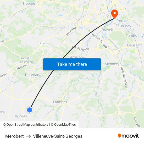 Merobert to Villeneuve-Saint-Georges map