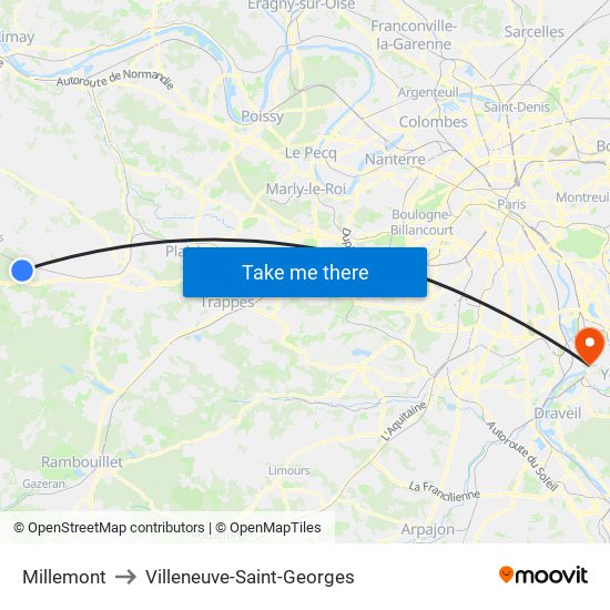 Millemont to Villeneuve-Saint-Georges map