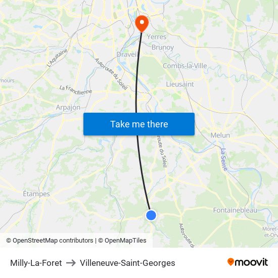 Milly-La-Foret to Villeneuve-Saint-Georges map