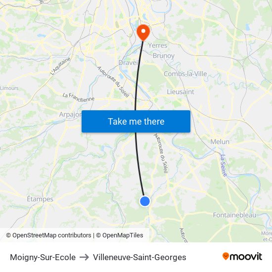 Moigny-Sur-Ecole to Villeneuve-Saint-Georges map