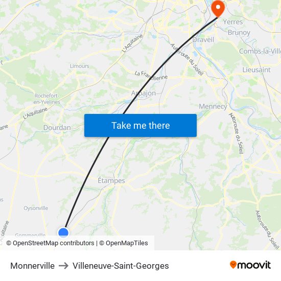 Monnerville to Villeneuve-Saint-Georges map