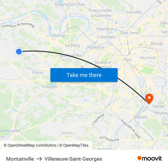 Montainville to Villeneuve-Saint-Georges map