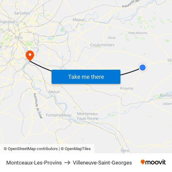 Montceaux-Les-Provins to Villeneuve-Saint-Georges map